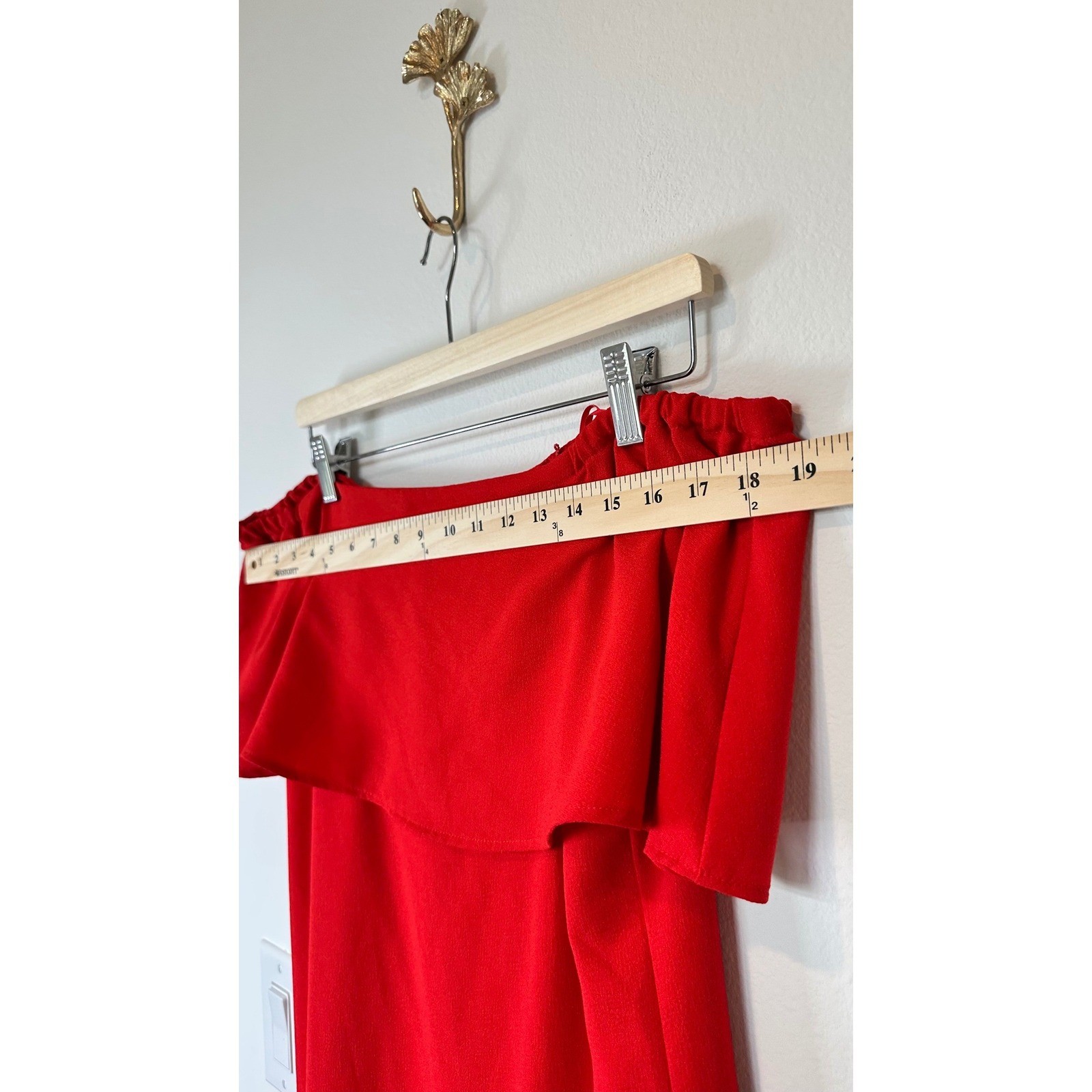 NWT Charles Henry Off Shoulder Dress Womens M Red Crepe Flounce Party