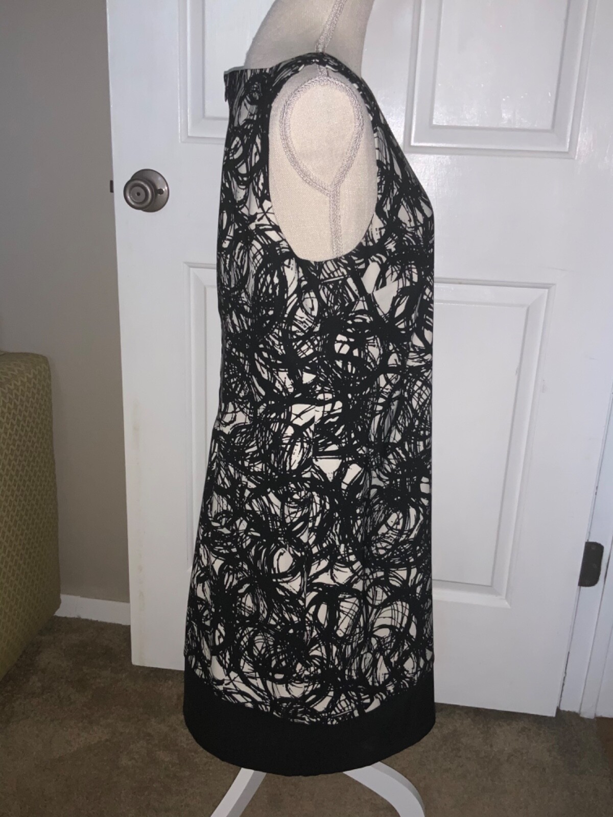 🌸 AB Studio Ladies Black White Polyester Sleeveless Shift Dress Size14 (D20) 🌸