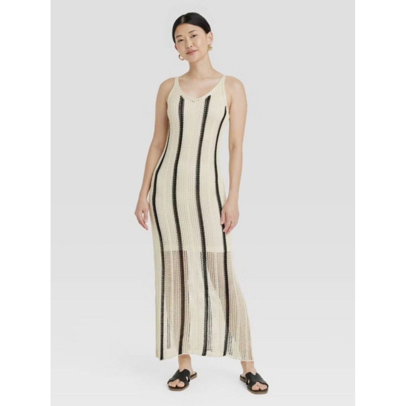 Women’s Open Work Maxi Sundress – A New Day Cream/Black Striped S