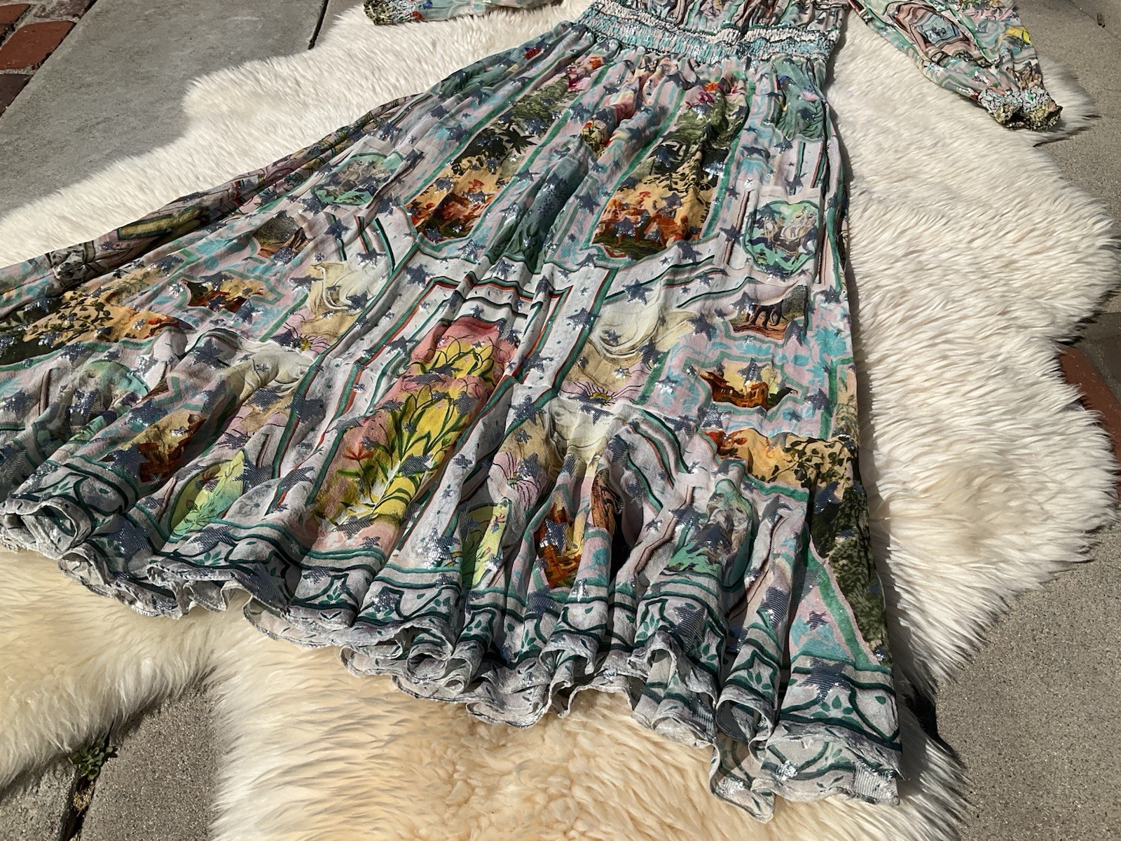 Camilla Off Shoulder Shirred Dress Size L Matriarch Musings Long $699 Stars