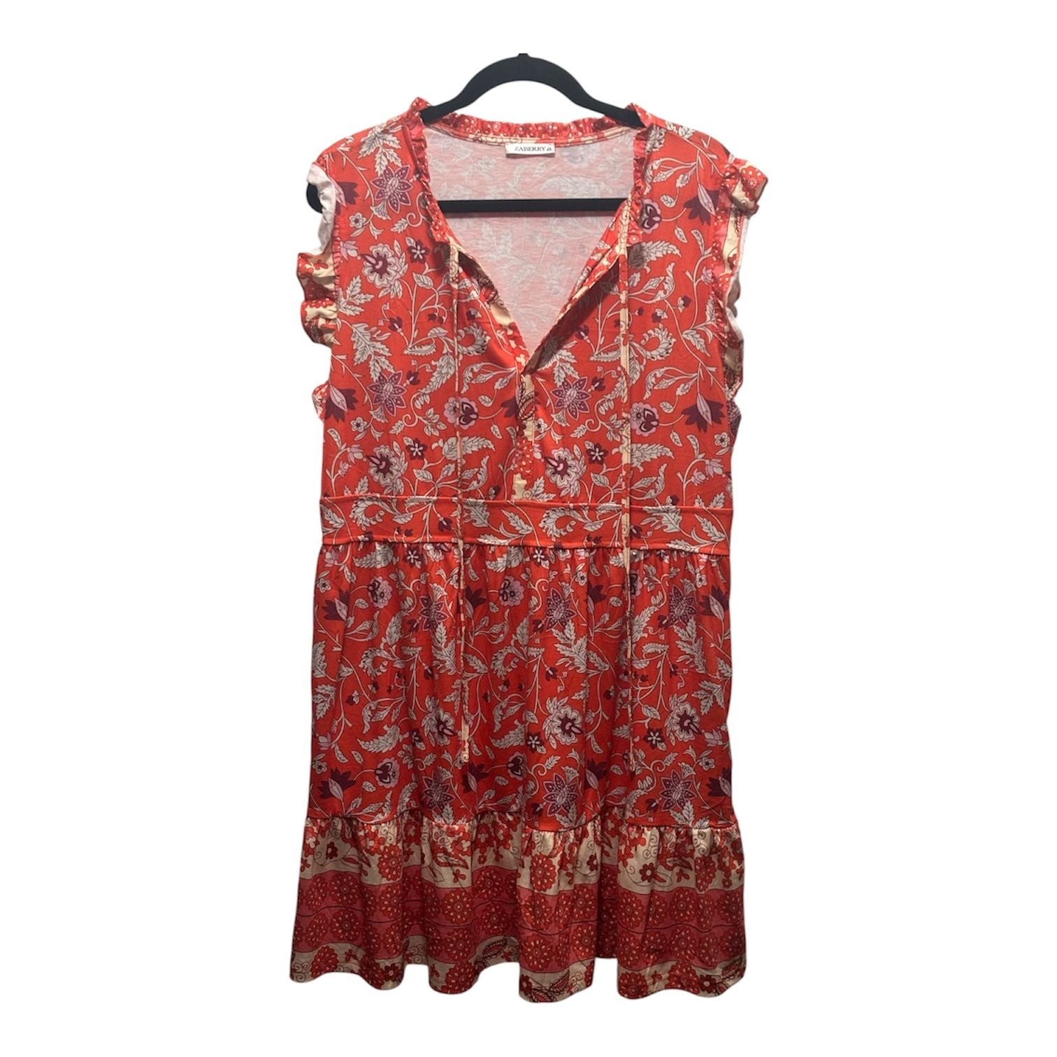 Zaberry Women’s Floral Ruffle Sleeve Tiered Mini Dress with Tassel Tie