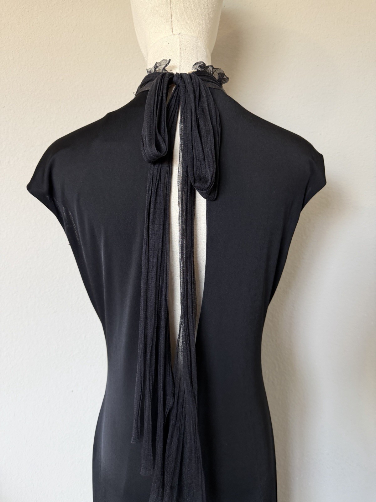 Y2K 90s Vintage Vera Wang Size 10 Black Rushed Mesh Midi Dress Silk Blend *READ