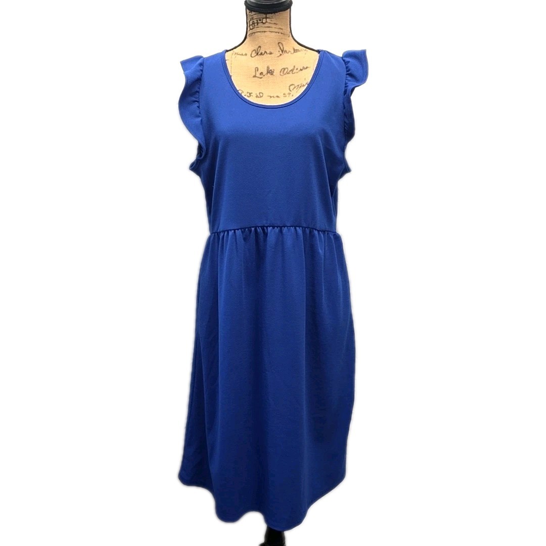 Betsy’s Boutique Shop XL Royal Blue Ruffle Slv Midi Dress Feminine Casual Chic