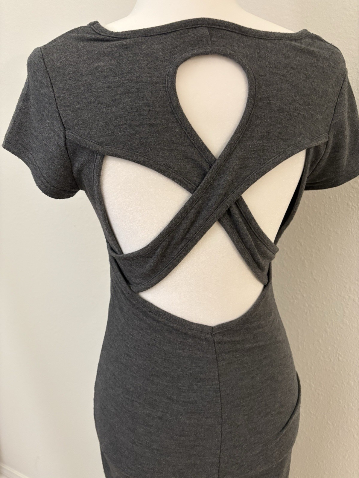 Japanese Brand Charcoal Open Back Cross Strap Maxi Dress F