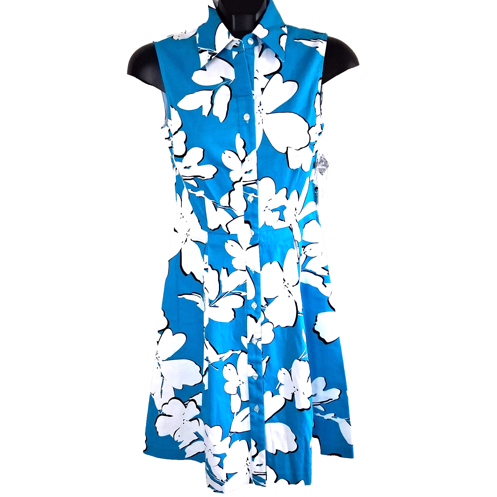 Sandra Darren Y2K Turquoise Blue/White Chic Trendy Minimalist Dress Size 6 NWT