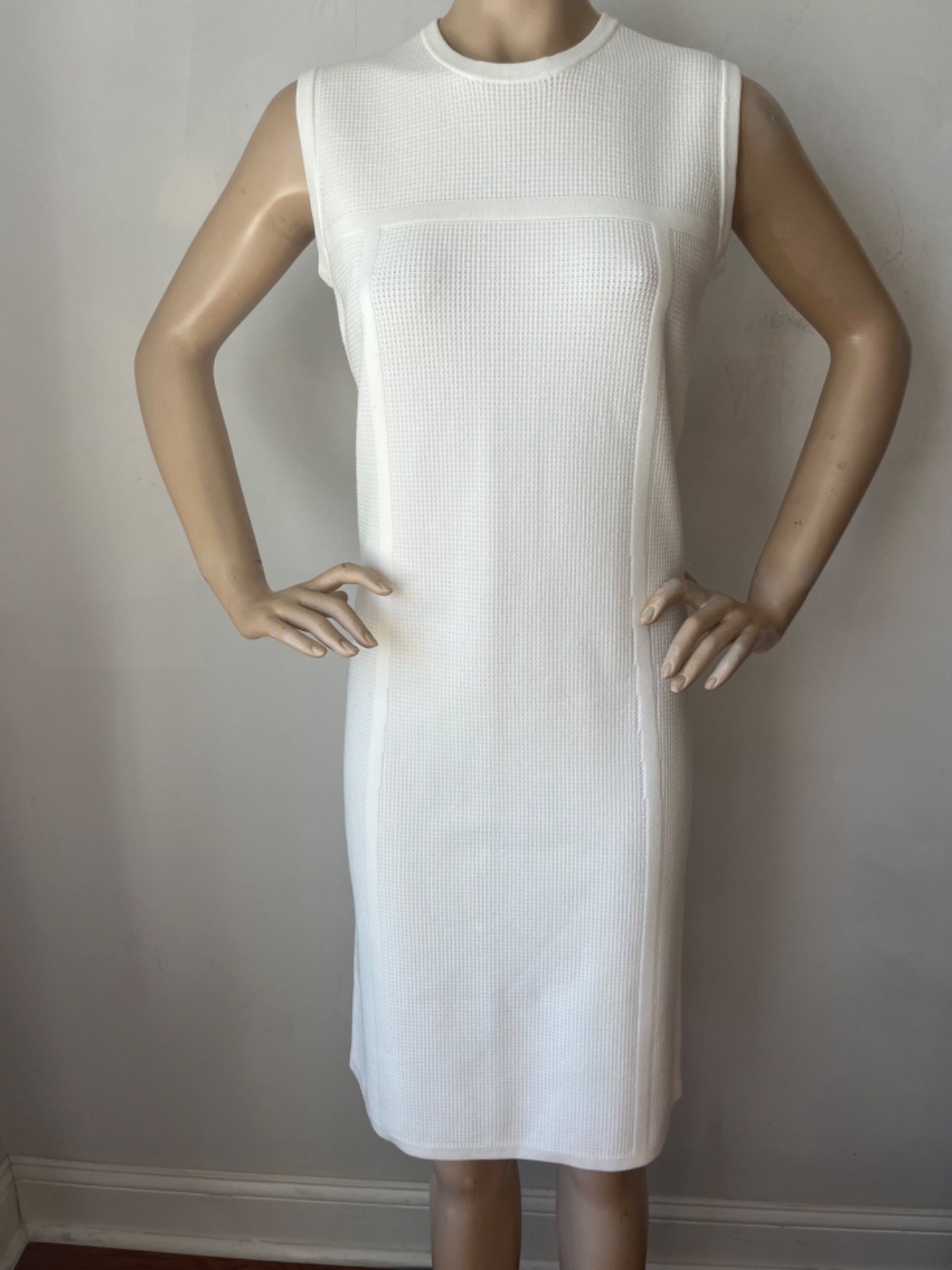 NWT ST JOHN KNIT SIZE XL 14/16 WHITE WAFFLE KNIT SHEATH DRESS