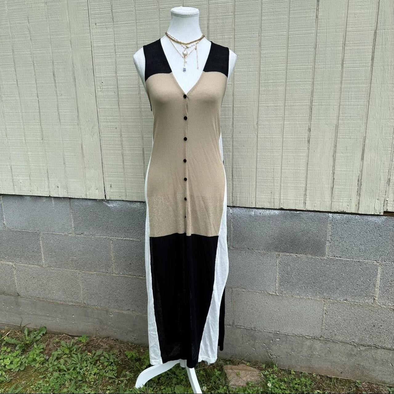 Suzy D black, beige, and white color-blocked maxi dress