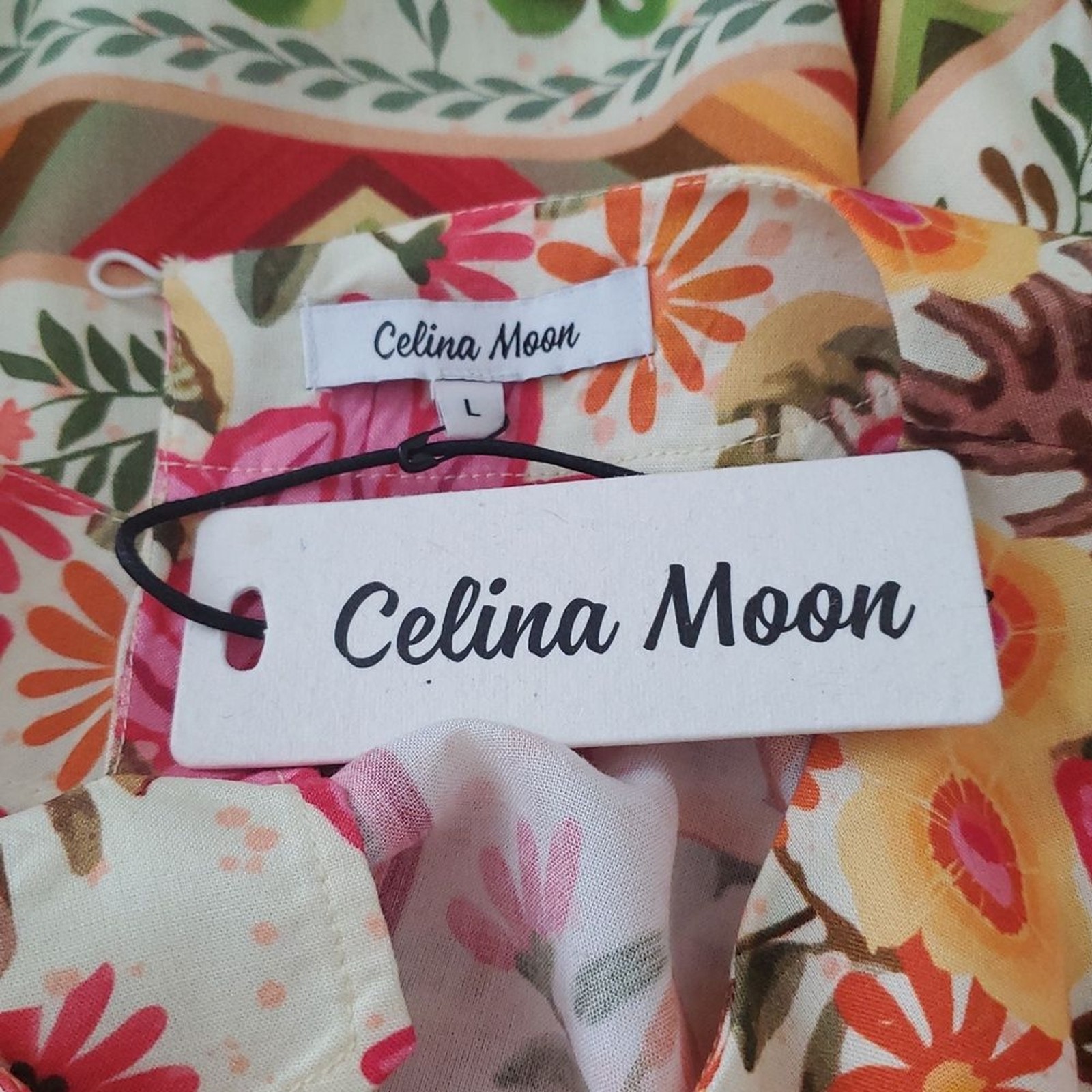 NWT Celina Moon Floral Boho Tunic Dress Bell Sleeve Pockets Large Resort