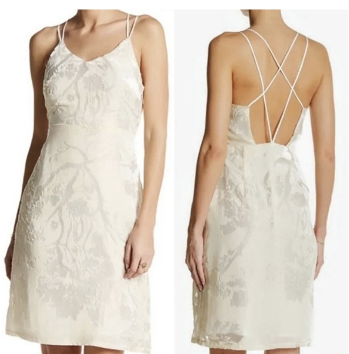 Romeo and Juliet Couture IVORY Gold Cross Back Dress, US Medium MSRP $218