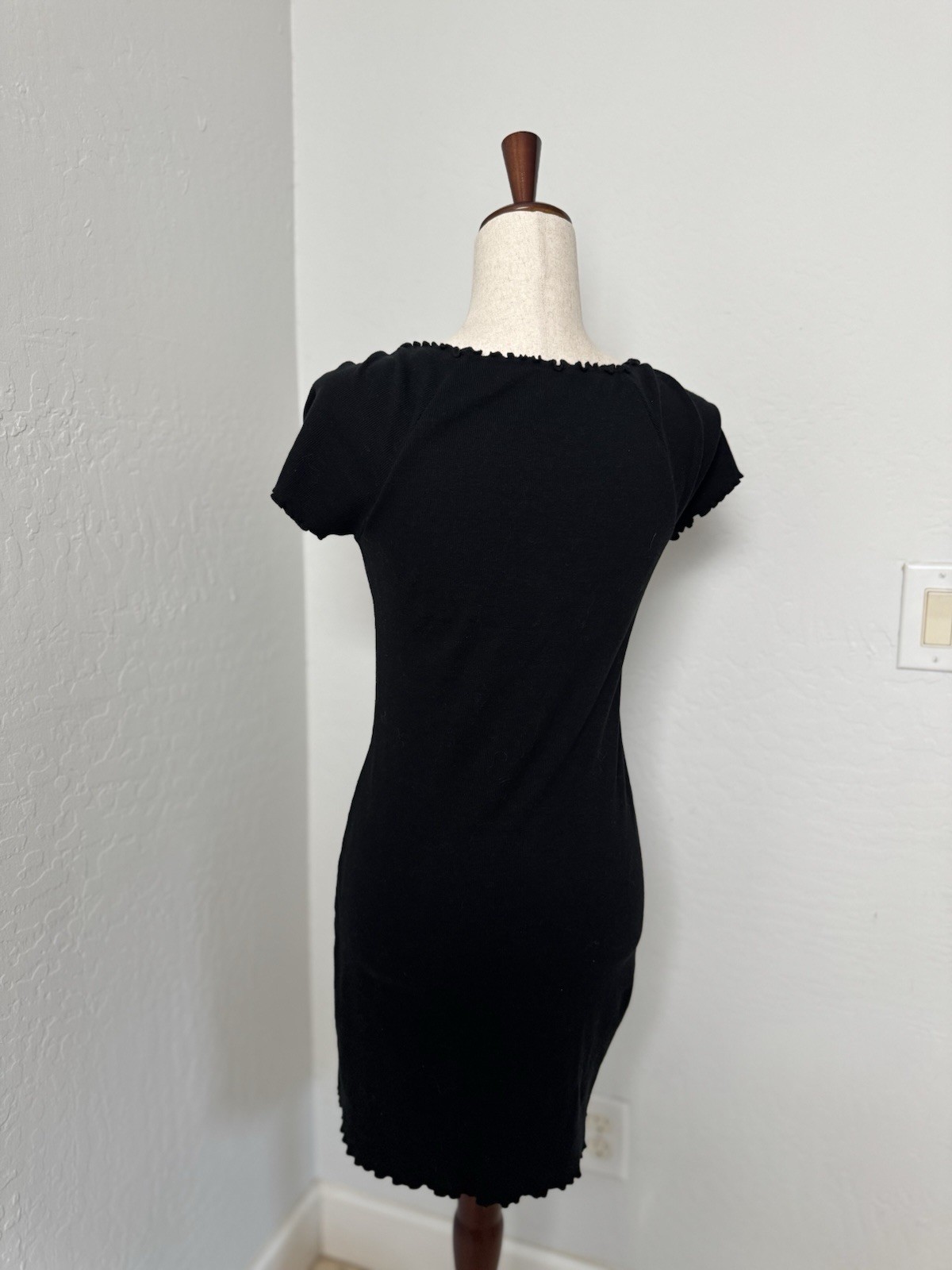 Abound Lettuce Edge Black Dress Cotton Blend Jersey Stretch Ribbed Women M