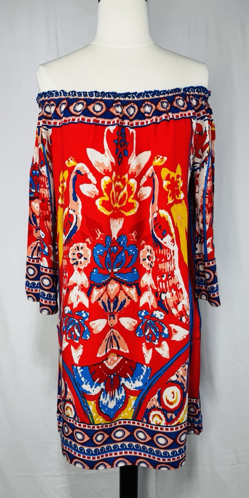 Premarket by Flying Tomato Boho Off The Shoulder Dress Red Bird Print Size L