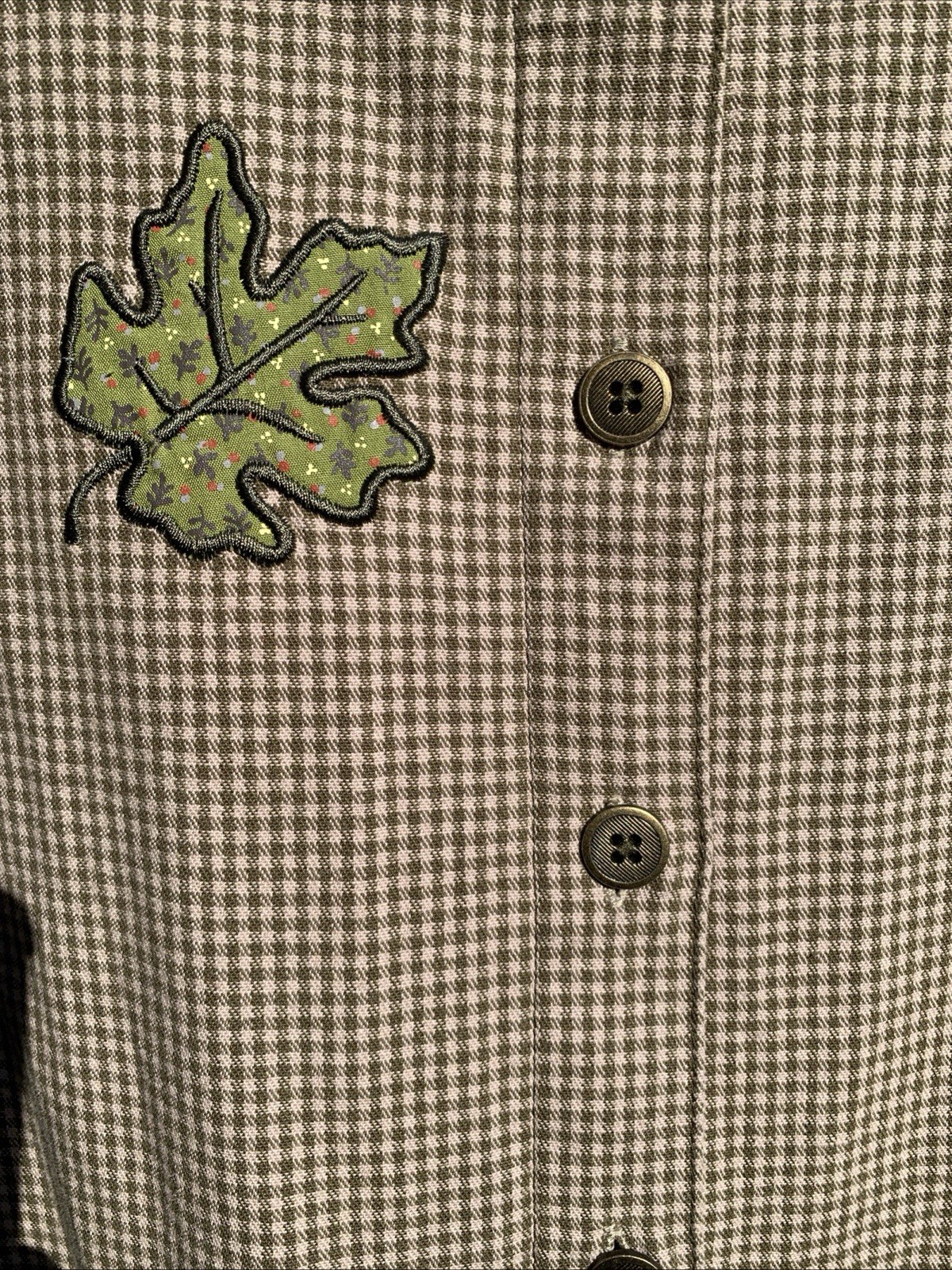 Christopher & Banks M Vtg Jumper W/Leaves Olive & Tan Check Maxi Dress