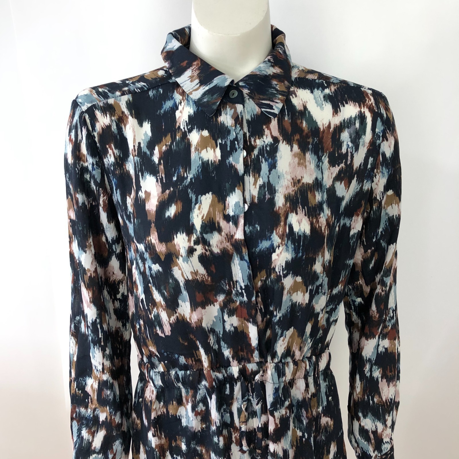 Olivaceous Large Collared Drawstring Knot Tie 100% Polyester Mini Dress Blue