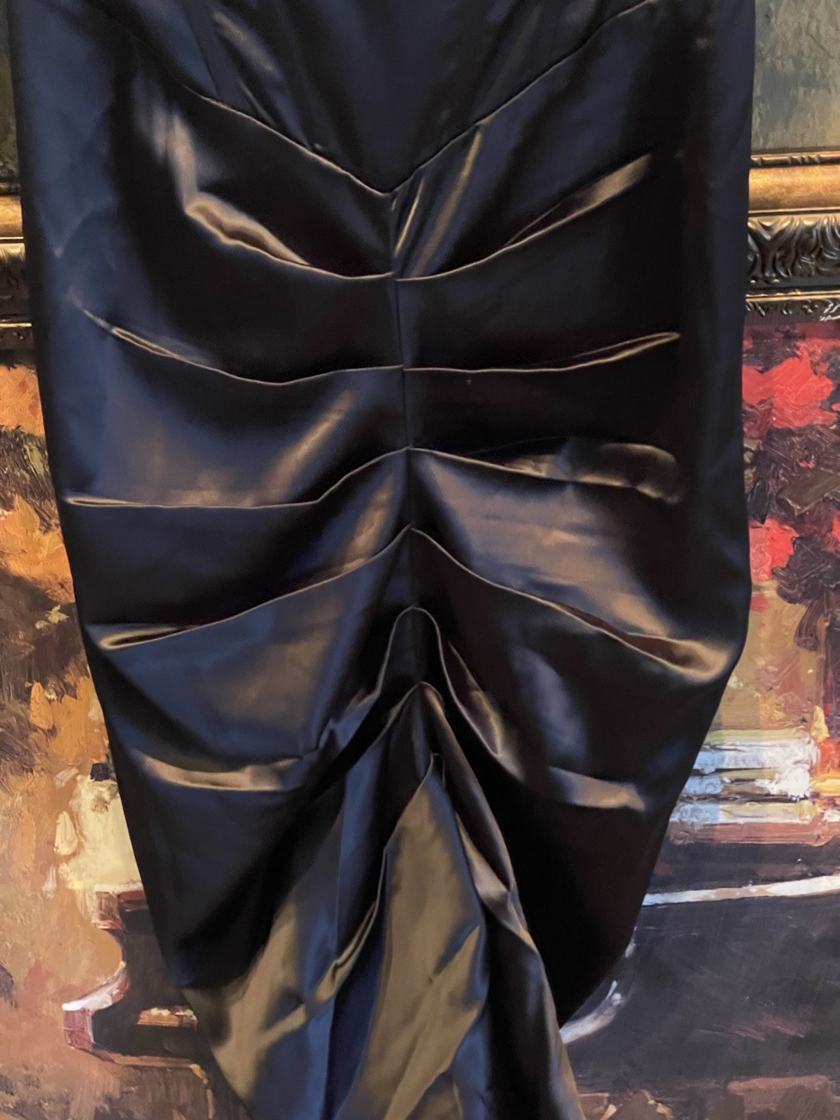 HEIRESS Beverly Hills Black Satin Rouched Midi Dress Corset Size US Medium NWT