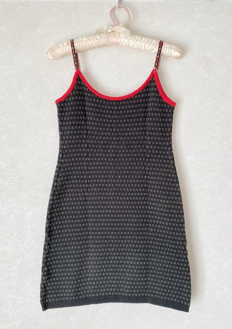 HYSTERIC GLAMOUR 90s Tyrolean String Floral Knit Dress Black