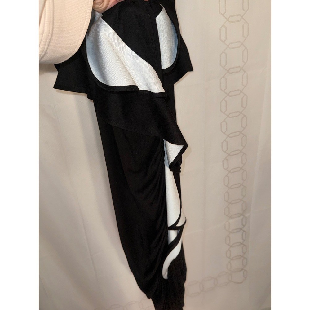 GIVENCHY Black White Ruffle Jersey Sheath Midi Dress Size 38