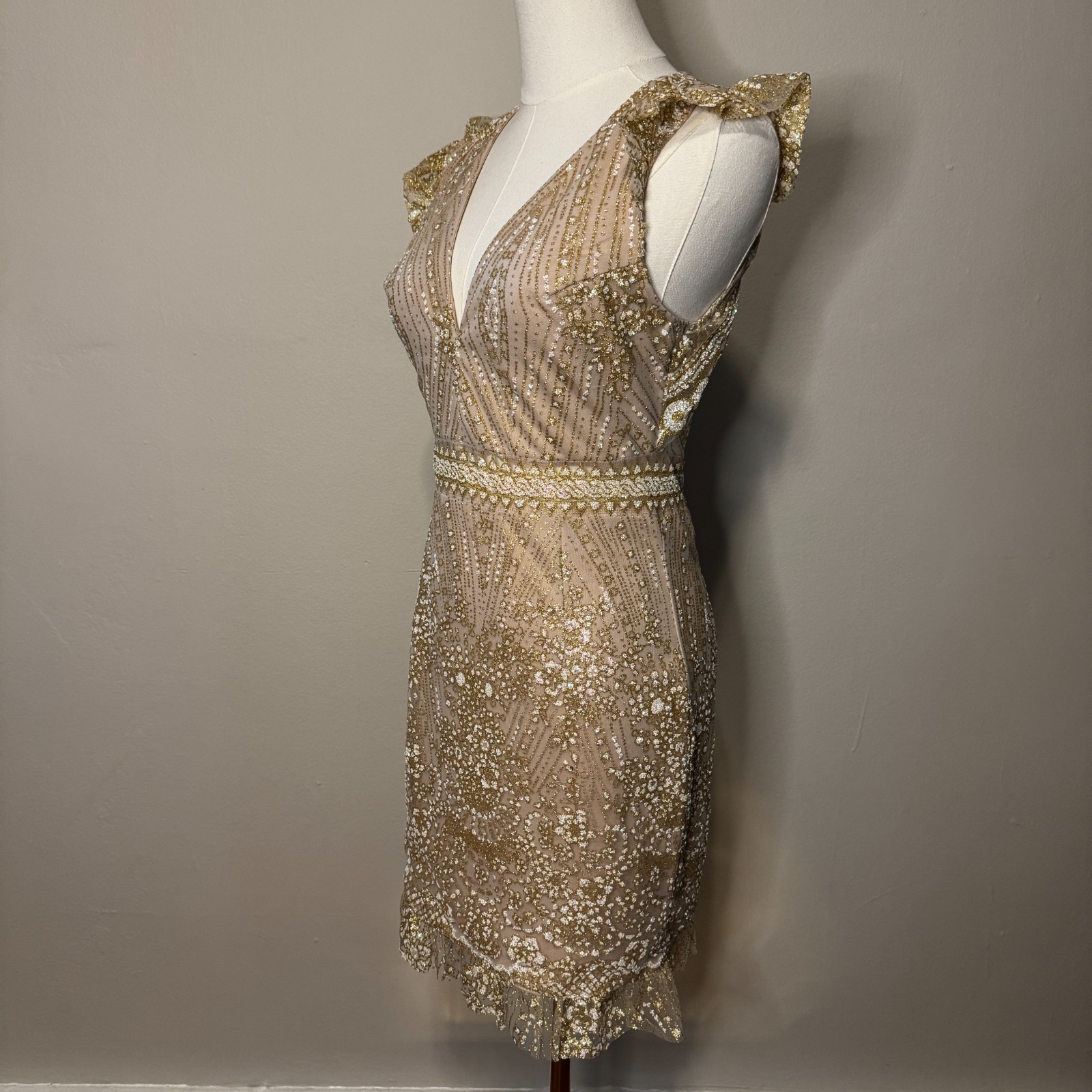 HELLO MOLLY 4 NWOT Glitter Match Me Champagne Open Back Mini Cocktail Dress