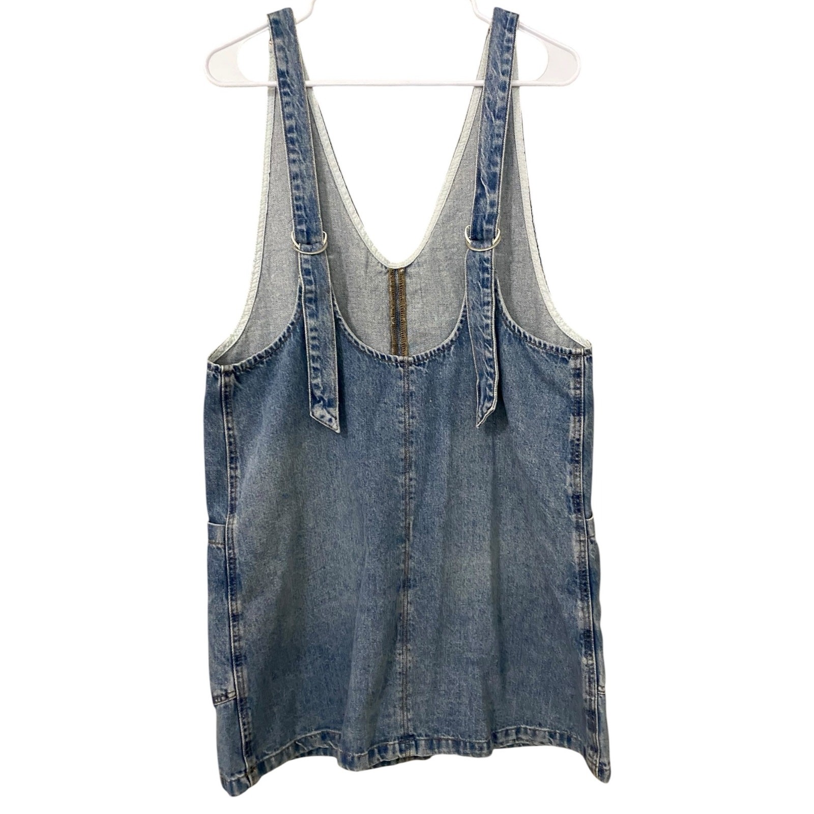 Free People High Roller Skirtall Medium Denim Overall Mini Dress Western Boho