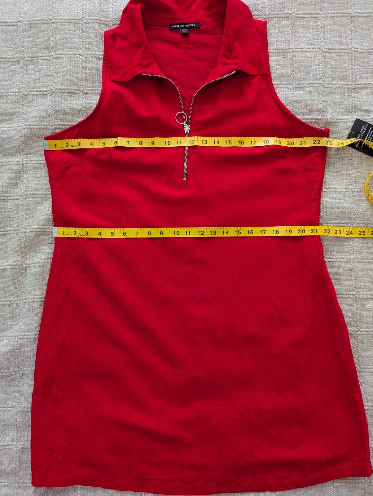 Boston Proper Red Linen Blend Shift Dress XL Sleeveless Zip Front Cotton Lined