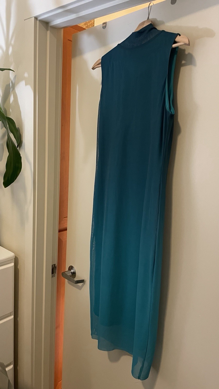 Teal Cowl Neck Sleeveless Midi Sheath Dress Size L