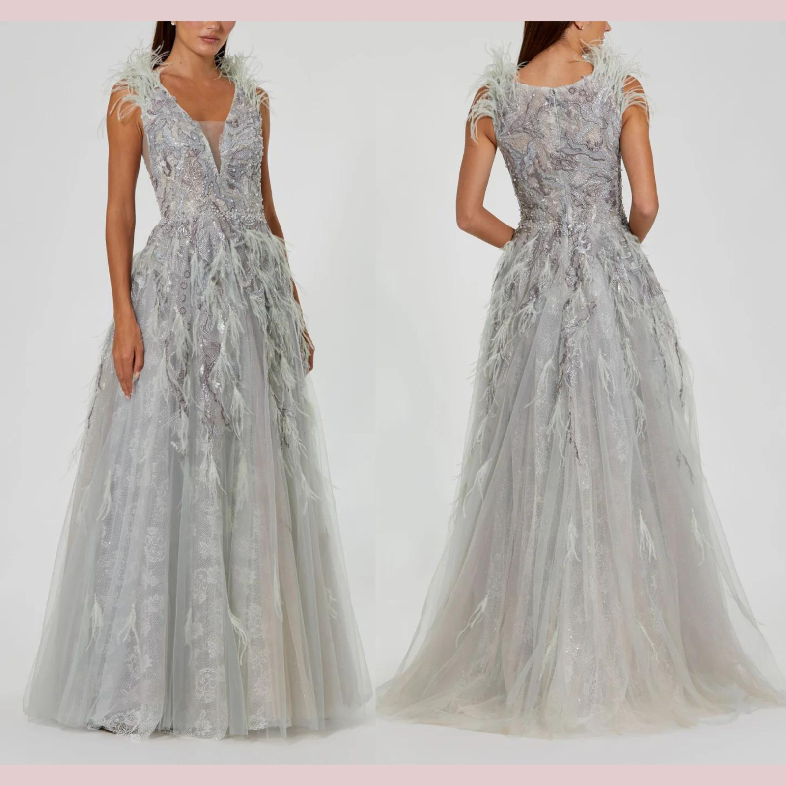 NWT Mac Duggal [ 20 ] 20259 Embellished Feathered Sleeveless A Line Gown J1614