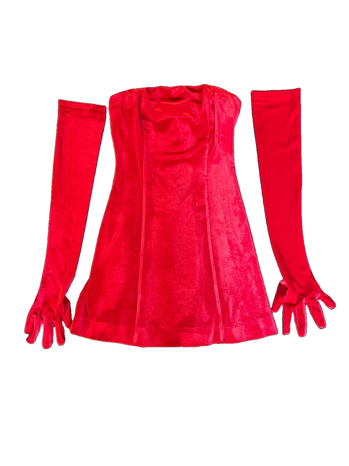 Miscreants London Red Velvet Strapless Mini Dress w/ Opera Gloves Size 6