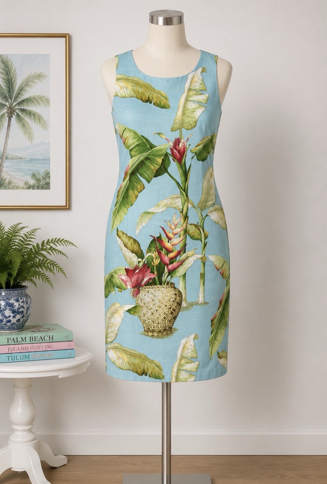 Ultra Dress New York Size 8 NWT Tropical Floral Cotton Sheath Dress Blue Lined