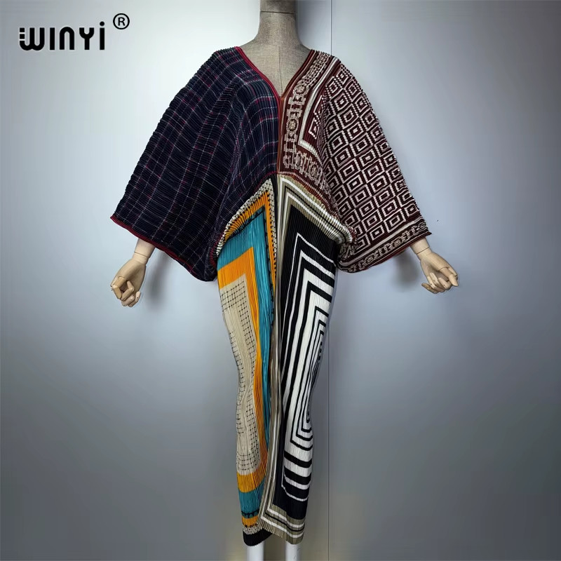 Pleated Elastic Slim Dress Women Crumple Design Boho Robe Fashion Long Holiday E