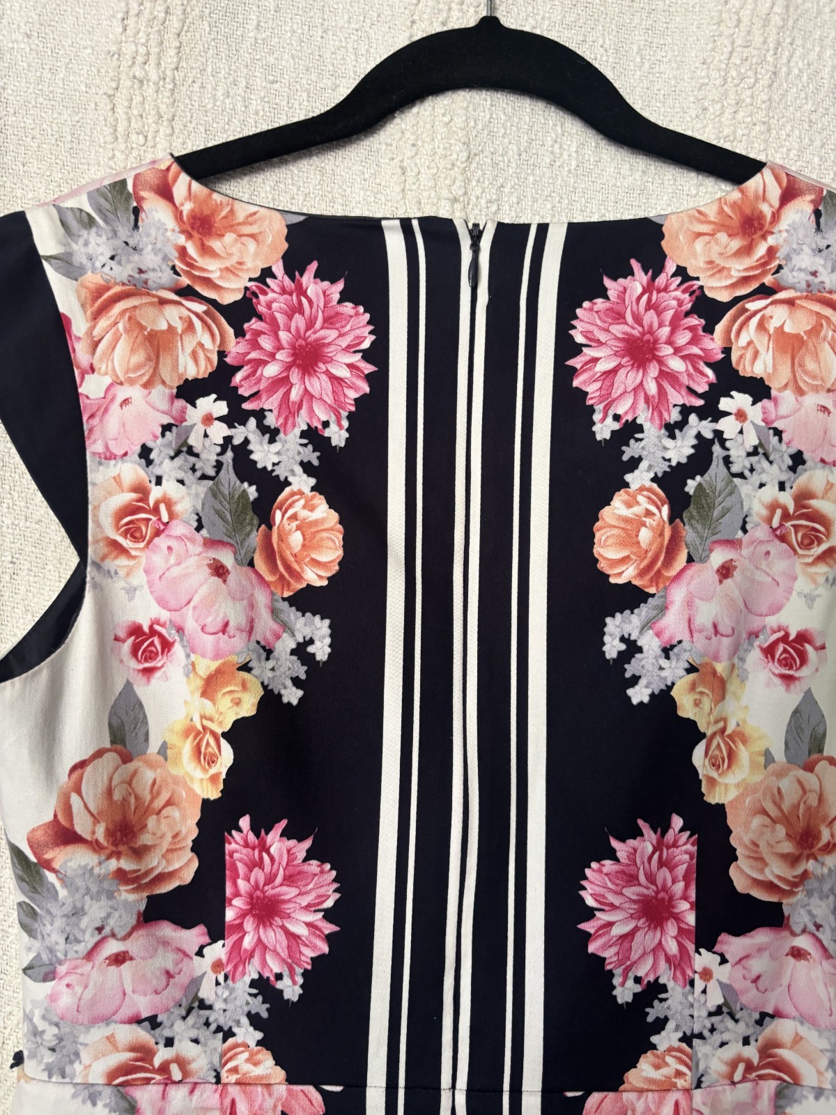 Oasis navy blue white pink floral v neck cap sleeve knee length dress 10