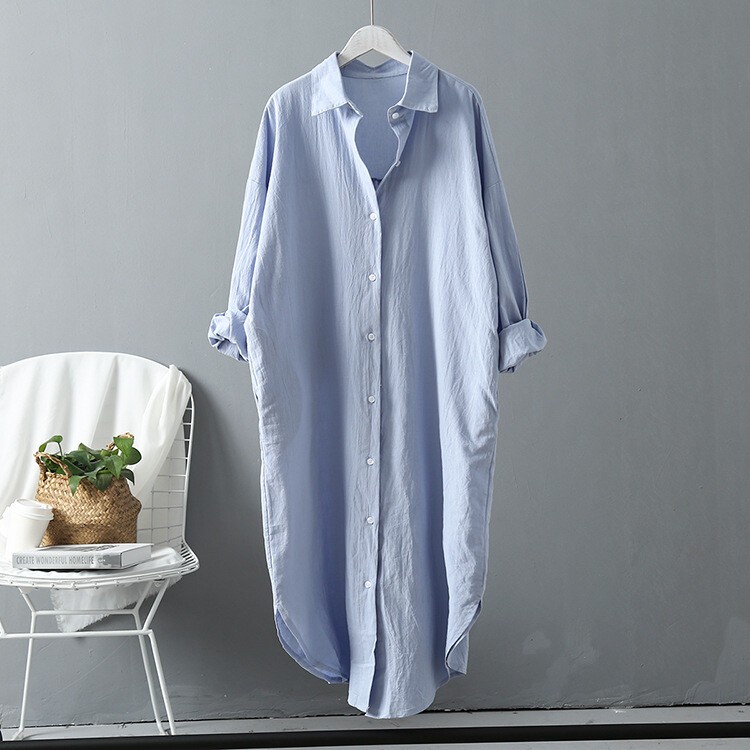 Women Button Down Shirt Dress Loose Cotton Linen Coats Casual Blouse Kaftan Tops