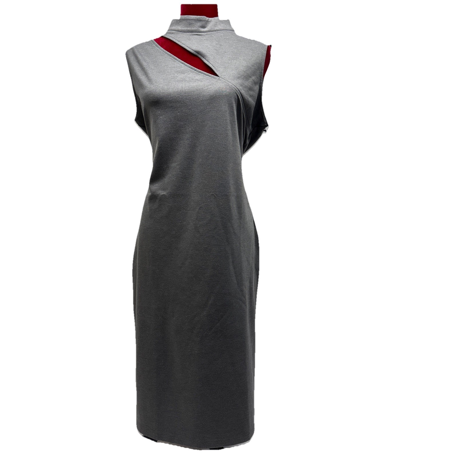 Nordstrom Halogen High Neck Qipao Long Dress Size 1x Gray Heather Dress New