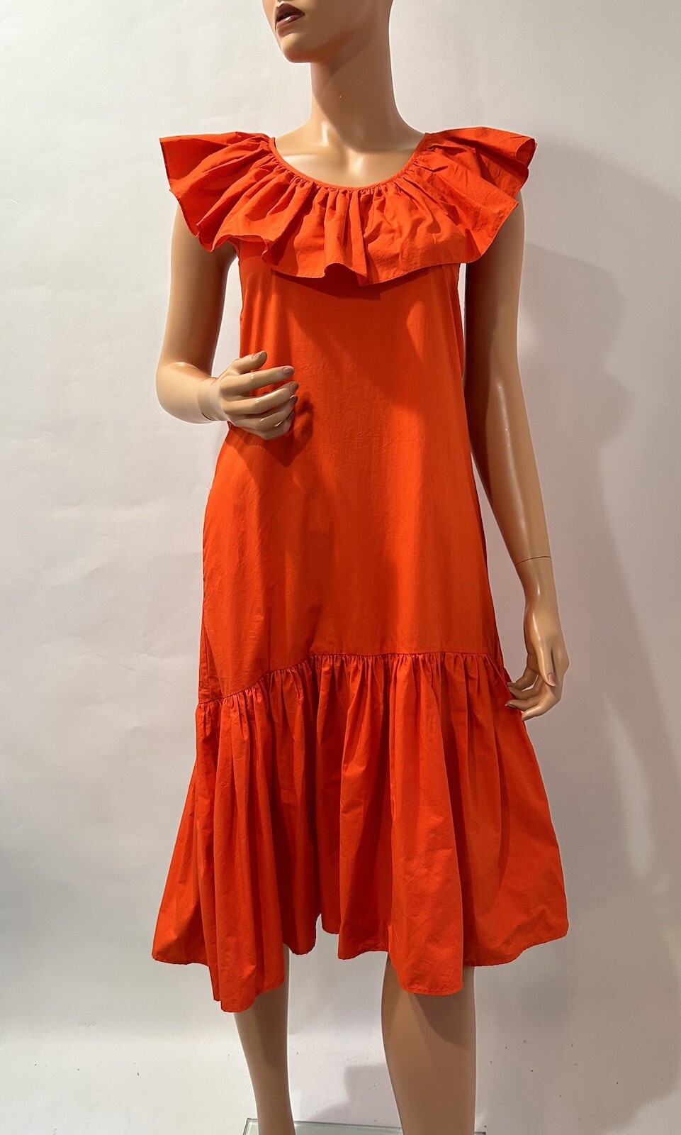 WHIT TWO Flouncy Ruffled Madi Dress size Medium Anthropologie Rich Orange