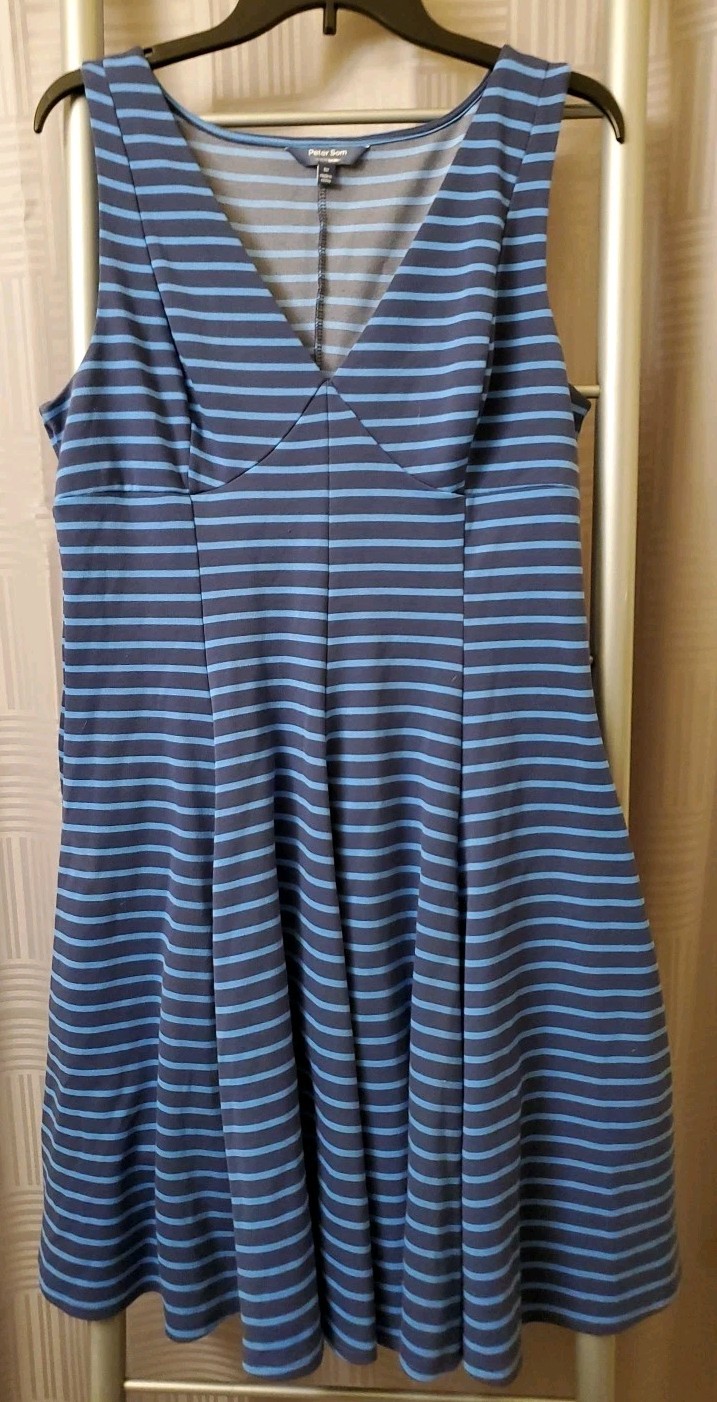 PETER SOM for DesigNation Blue Striped V Neck Sleeveless Dress