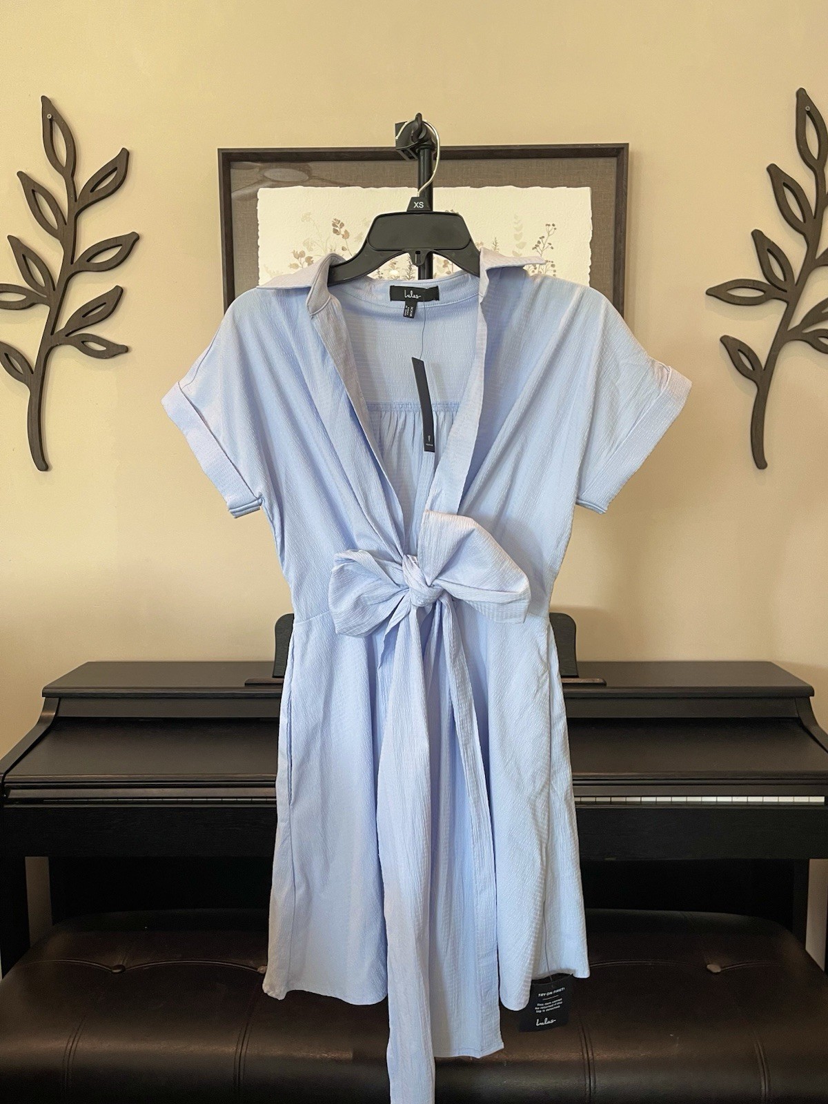 Lulus Breeze By Light Blue Tie-Back Mini Dress With Pockets – Size XXS