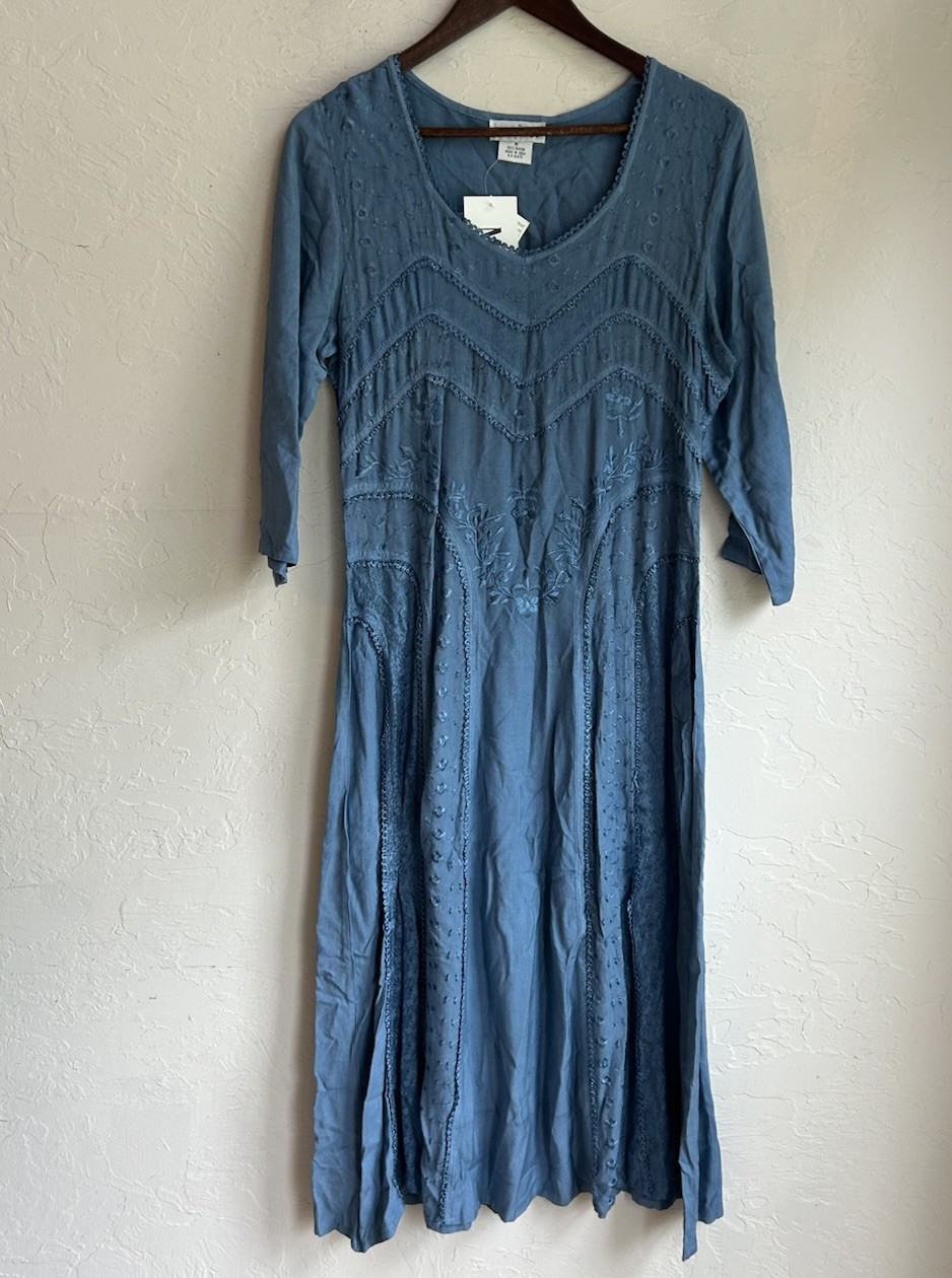 Marisol Embroidered Midi Dress M NWT Lace Up Boho Whimsigoth Fairy Cottagecore