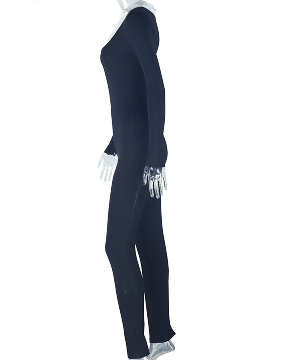Sleek Contrast Collar Catsuit Jumpsuit