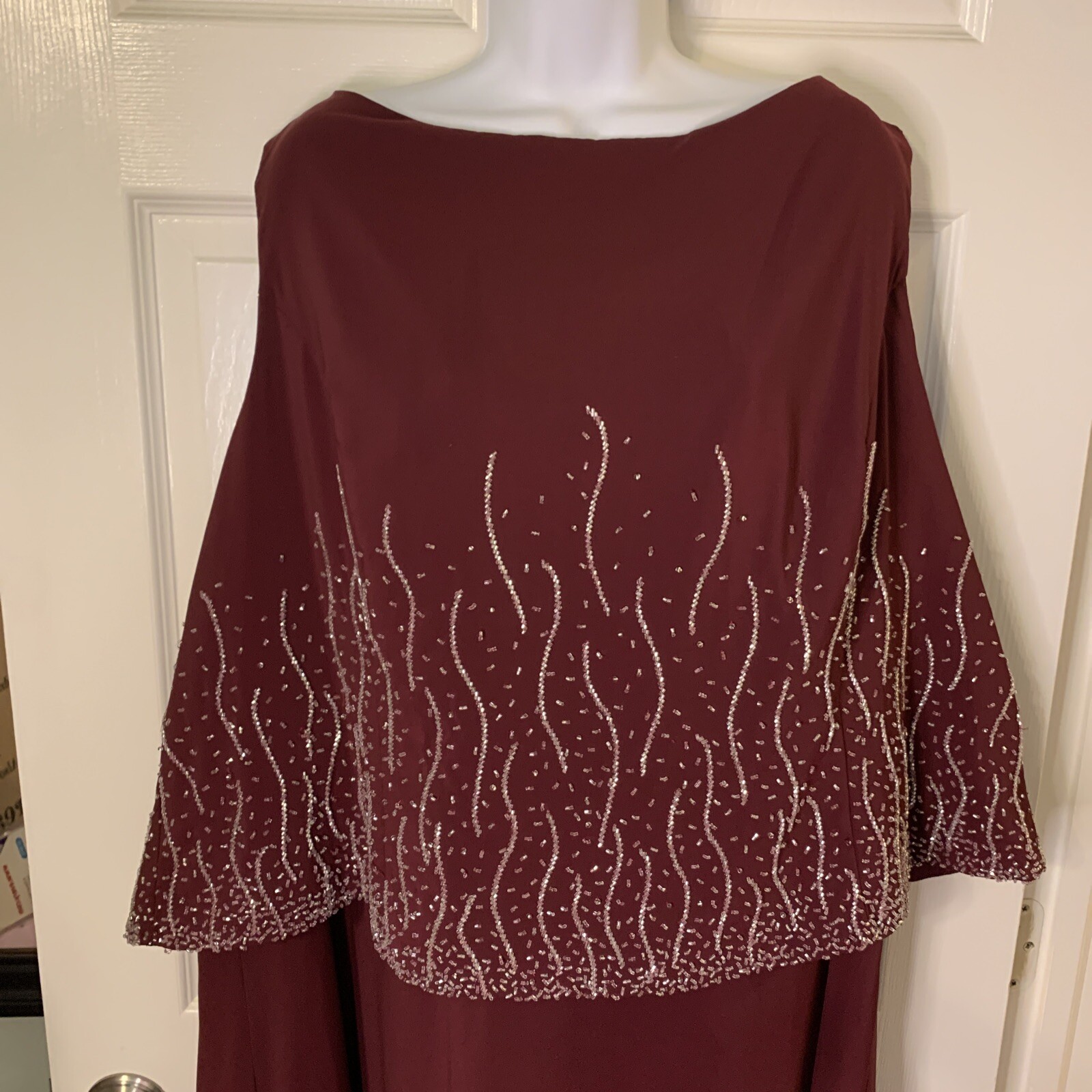 Sleeveless Full Length Lined Gown, Please See Measurements, Maroon, Beading