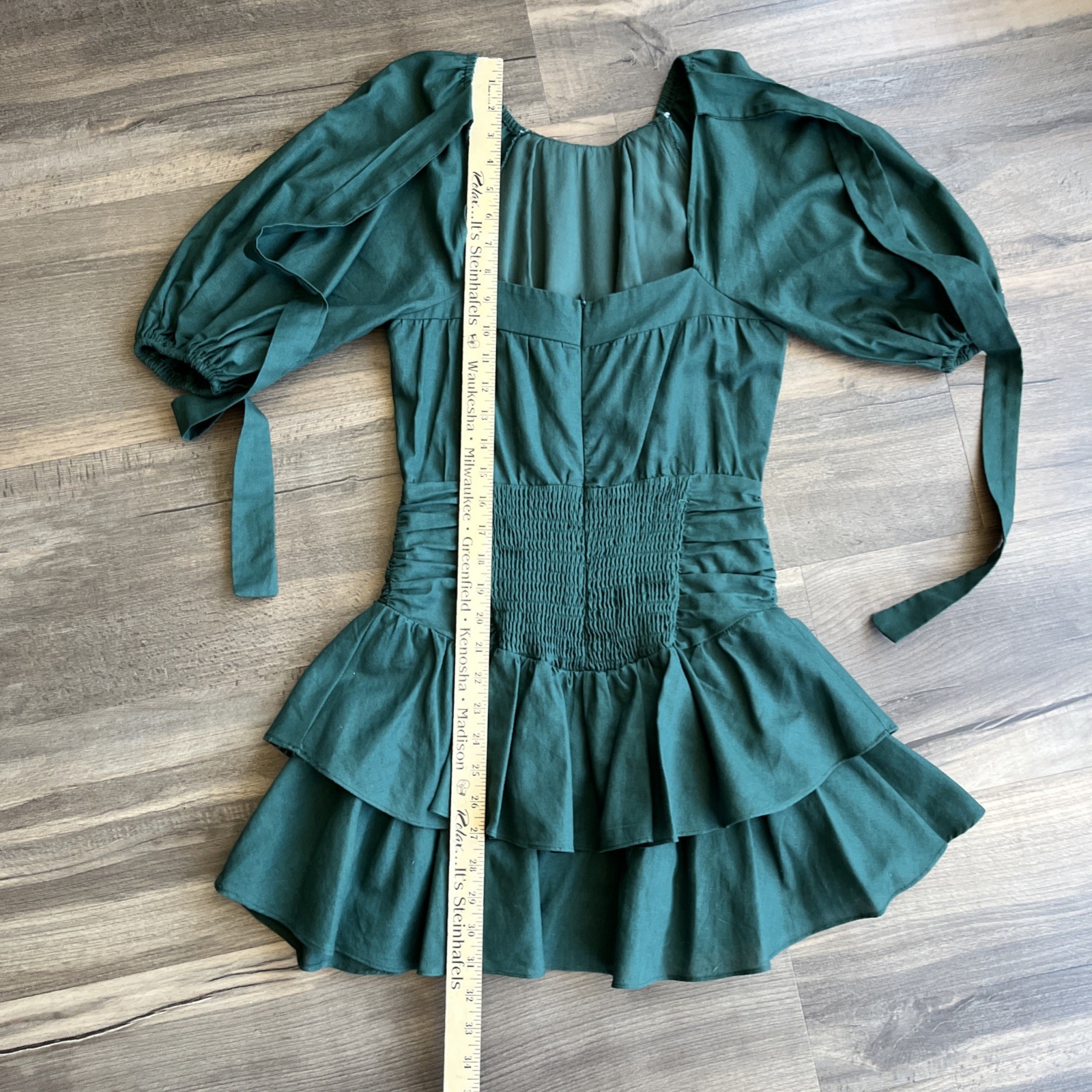All About May Tiered Mini Dress Cotton Linen Blend Balloon Sleeves Back Tie Sz 2