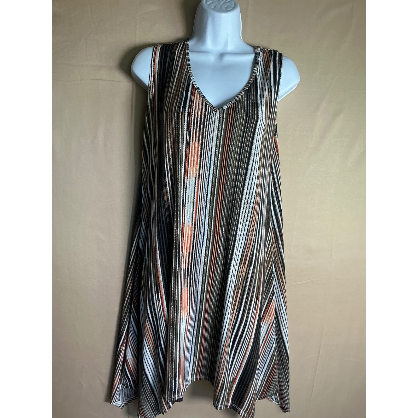 SJS Sleeveless V Neck Striped Midi Dress Women’s Size Medium