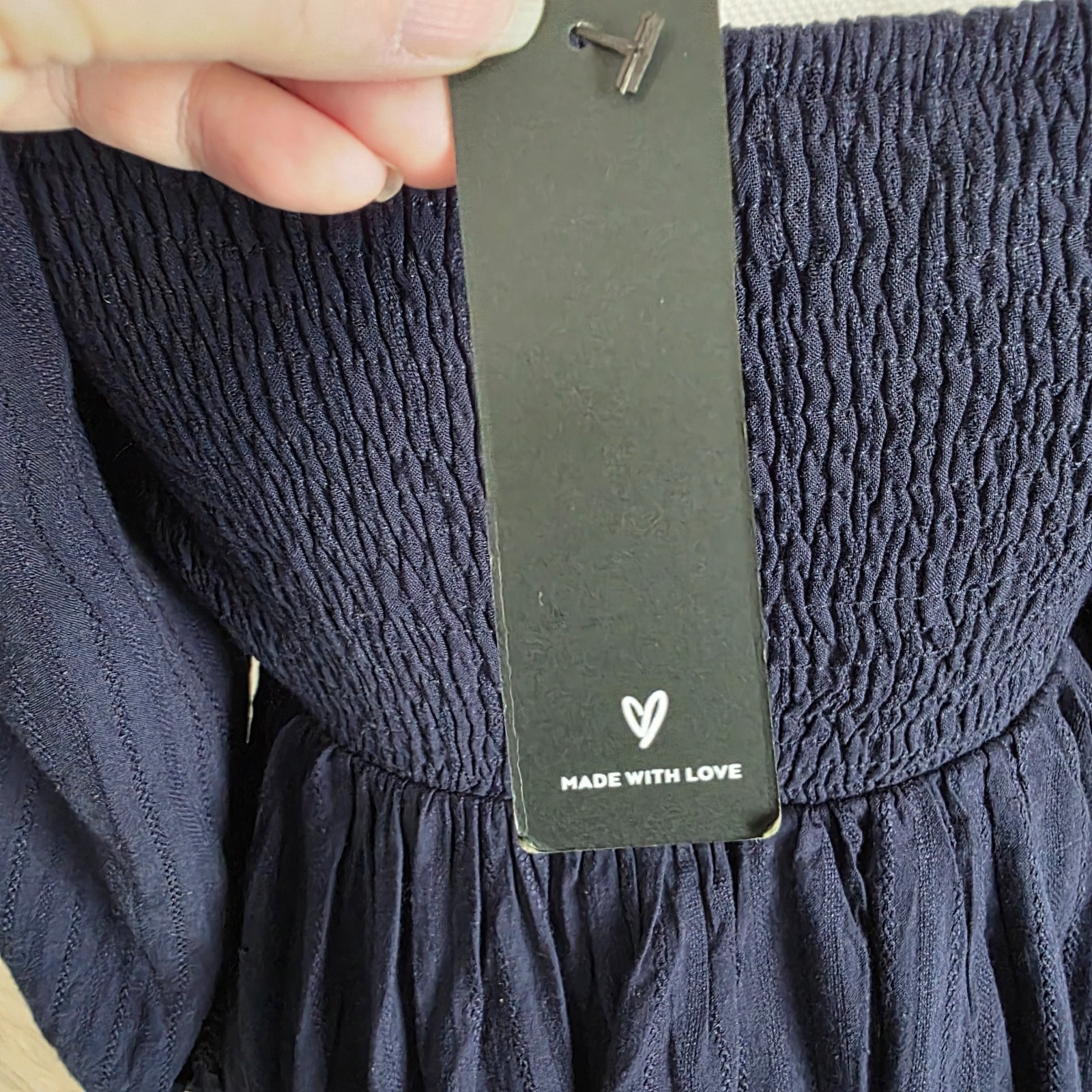 Lulus Navy Smock Gathered Top Bell Sleeve Dress size XS NWT