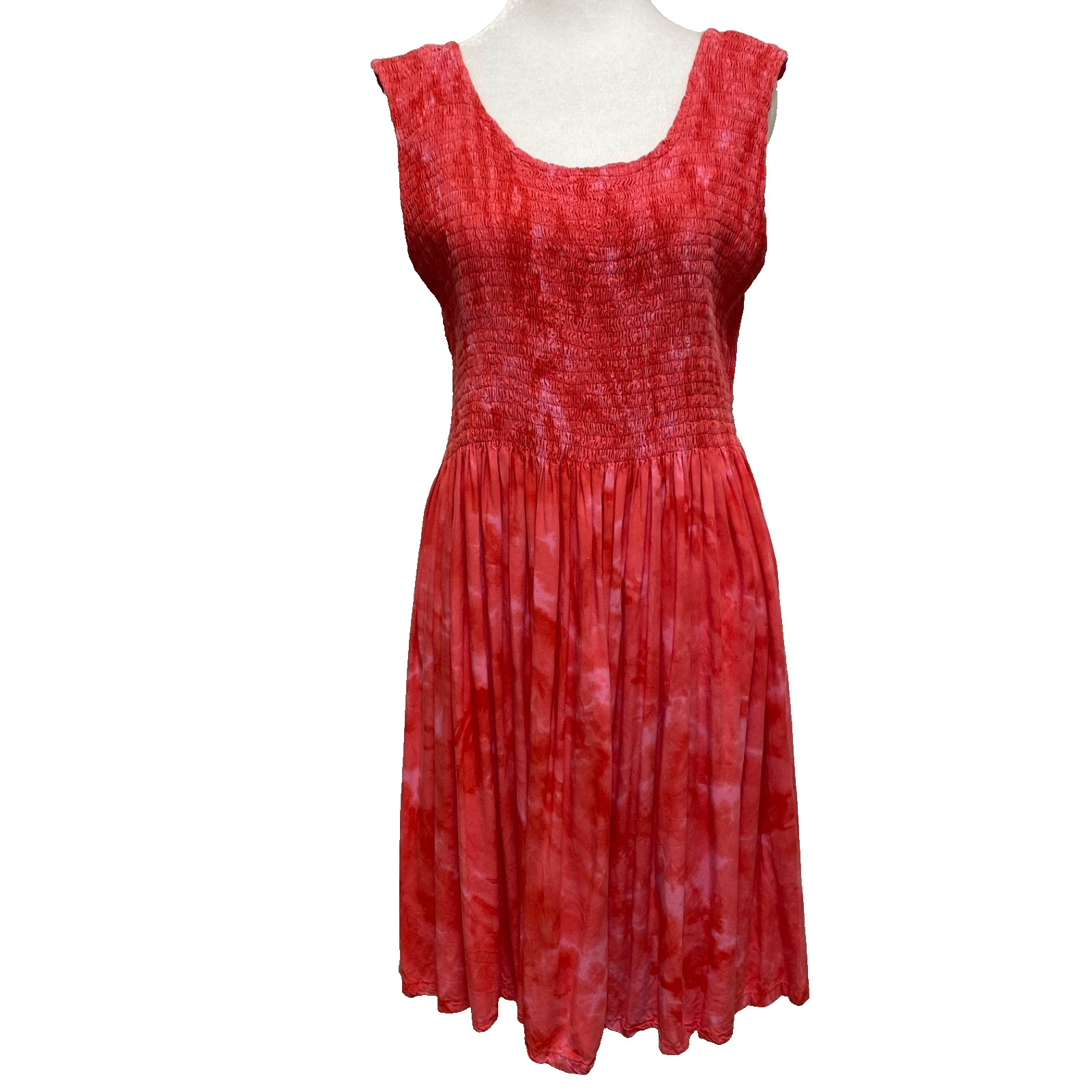 Go Fish Clothing & Jewelry Co Midi Sleeveless Dress Sz L Floral Red Pink Beachy