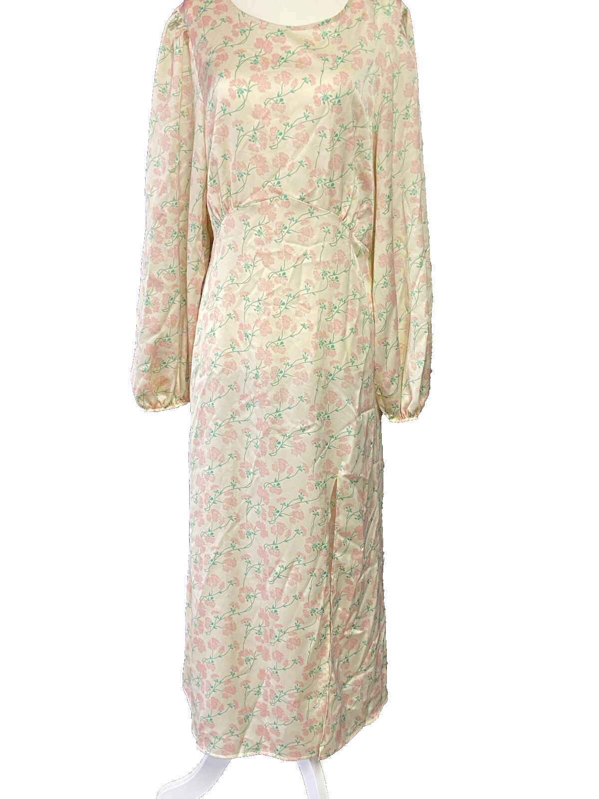 Miss Selfridge Dress Womens 12 Floral Cream Pink Long Sleeve Maxi Boho Cottageco
