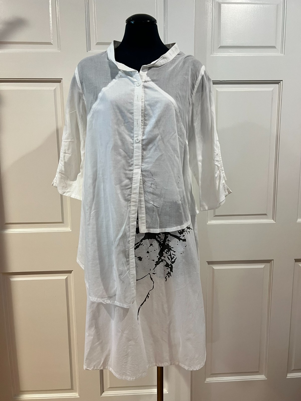 Women’s White 100% Cotton Breathable Lightweight 3/4 Sleeve Relaxed Tunic Dress