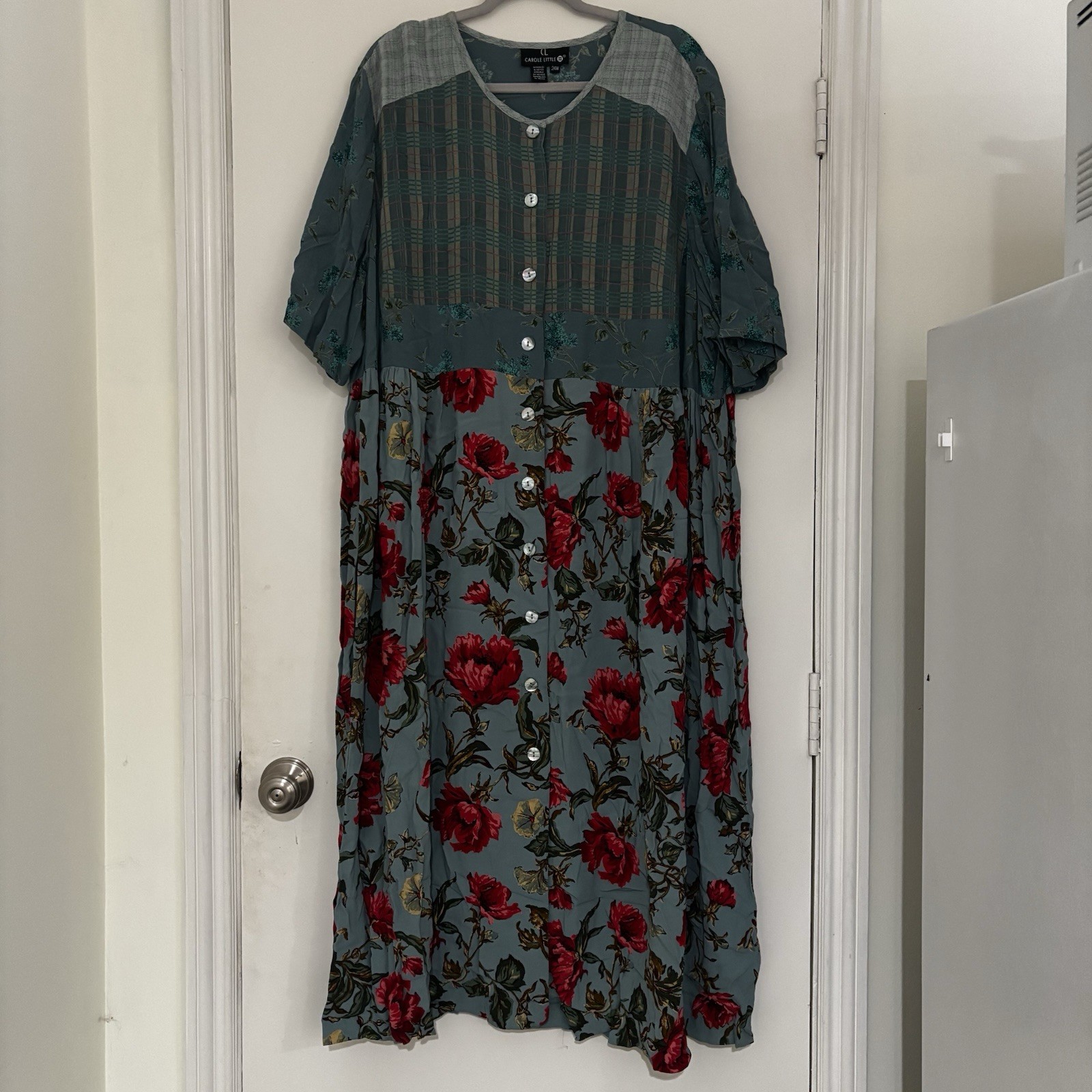 Vintage Carole Little Floral Maxi Dress Rayon Sz 24W Art to wear Artsy Boho 80s