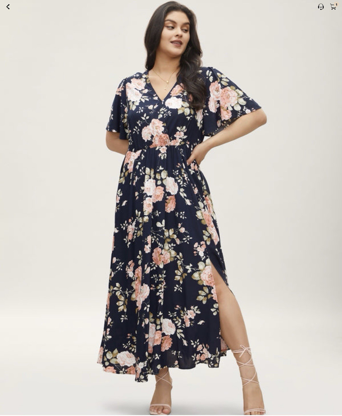 BloomChic Navy Blue Floral V-Neck Flutter Short Sleeve Maxi Dress 3XL NWT