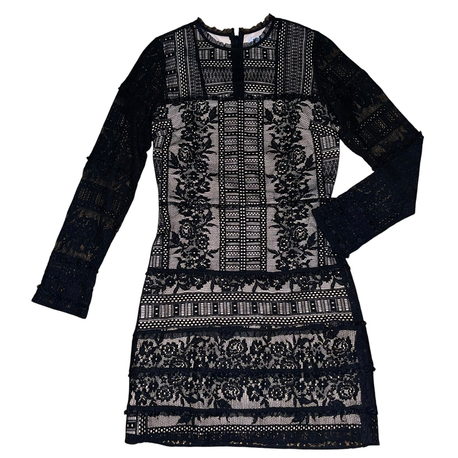 Parker Lace Dress Small Black Julie Sheath Ruffles S Illusion Whimsygoth
