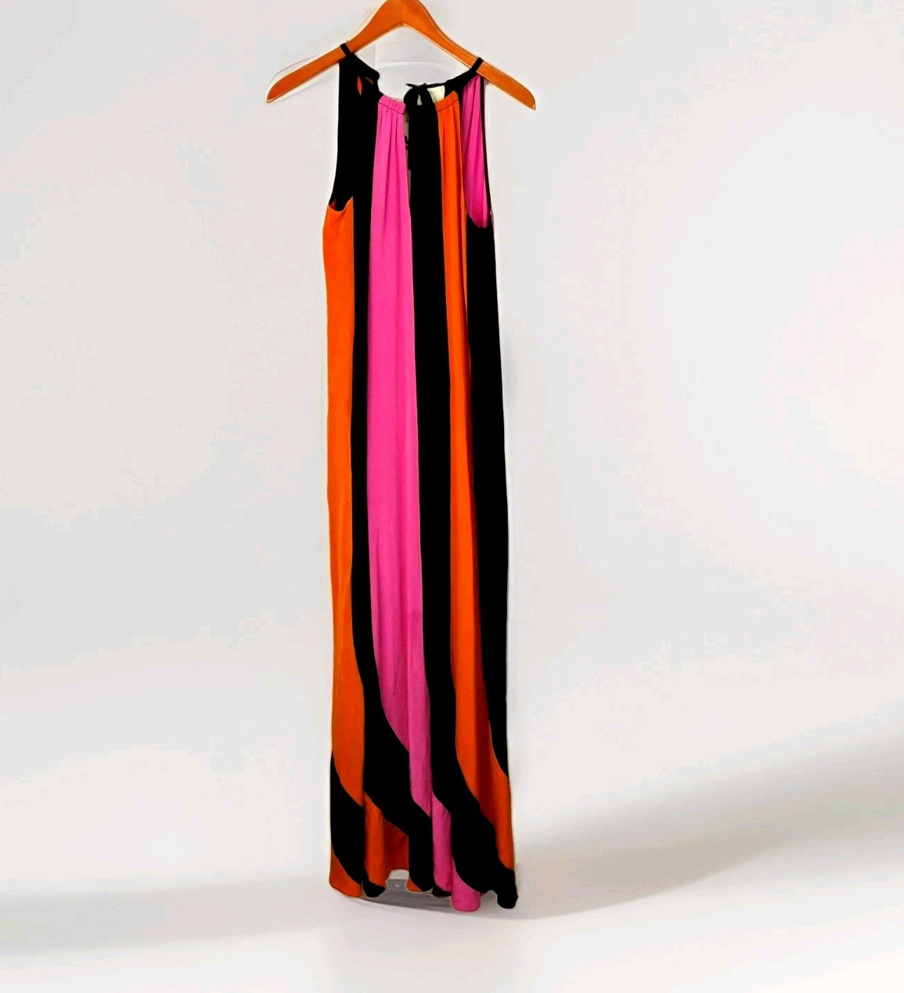 Diane Von Furstenberg Maxi Dress 100% Silk Striped Small Colorful 56″ Disco