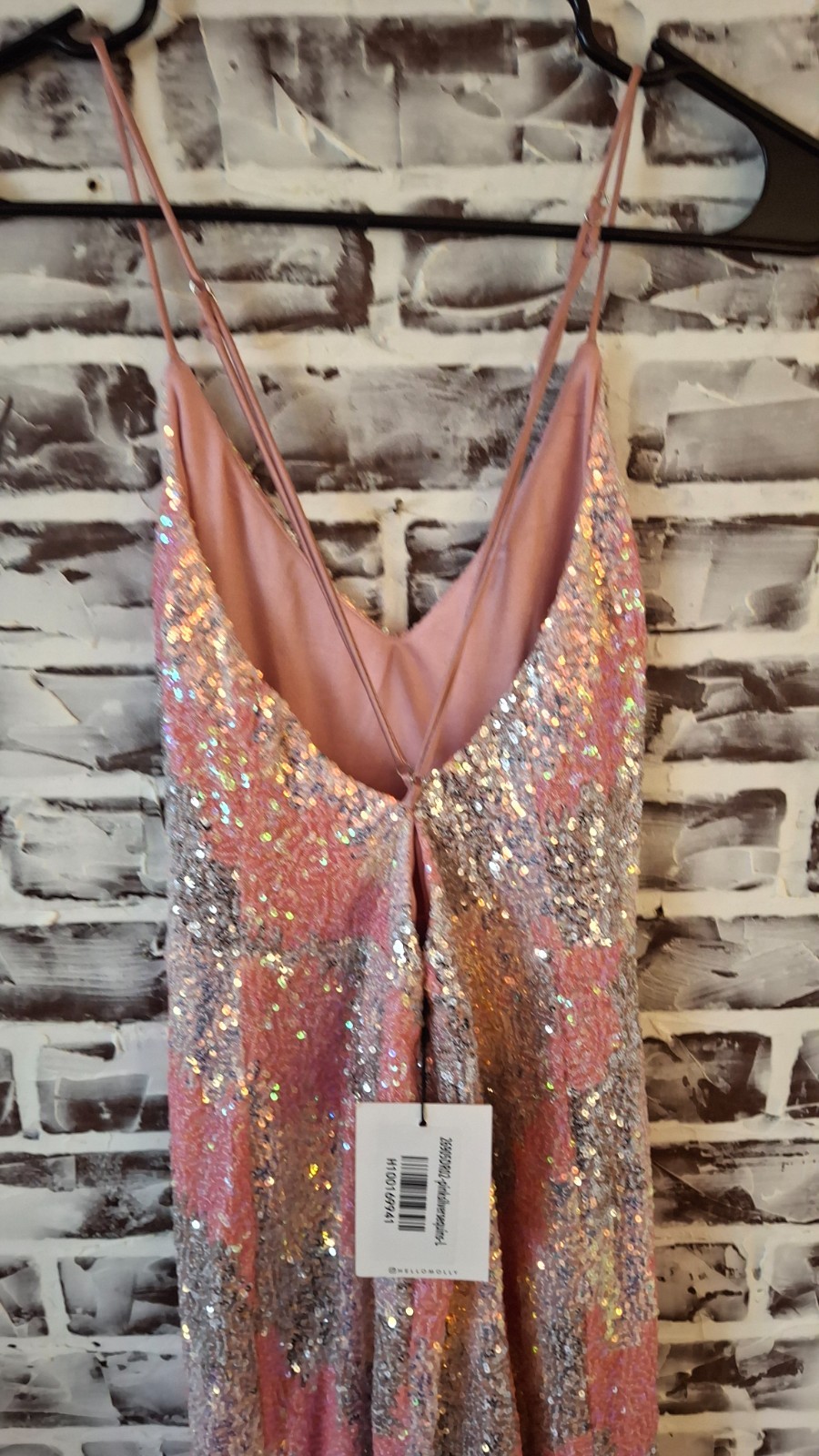 New Hello Molly Size 8 Pink Silver Sequin Dress Crossback Spaghetti Straps Mini