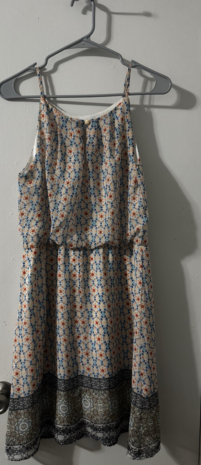 Tacera Blue White Orange Geometric Sundress Strappy Scoop Neck Sleeveless M