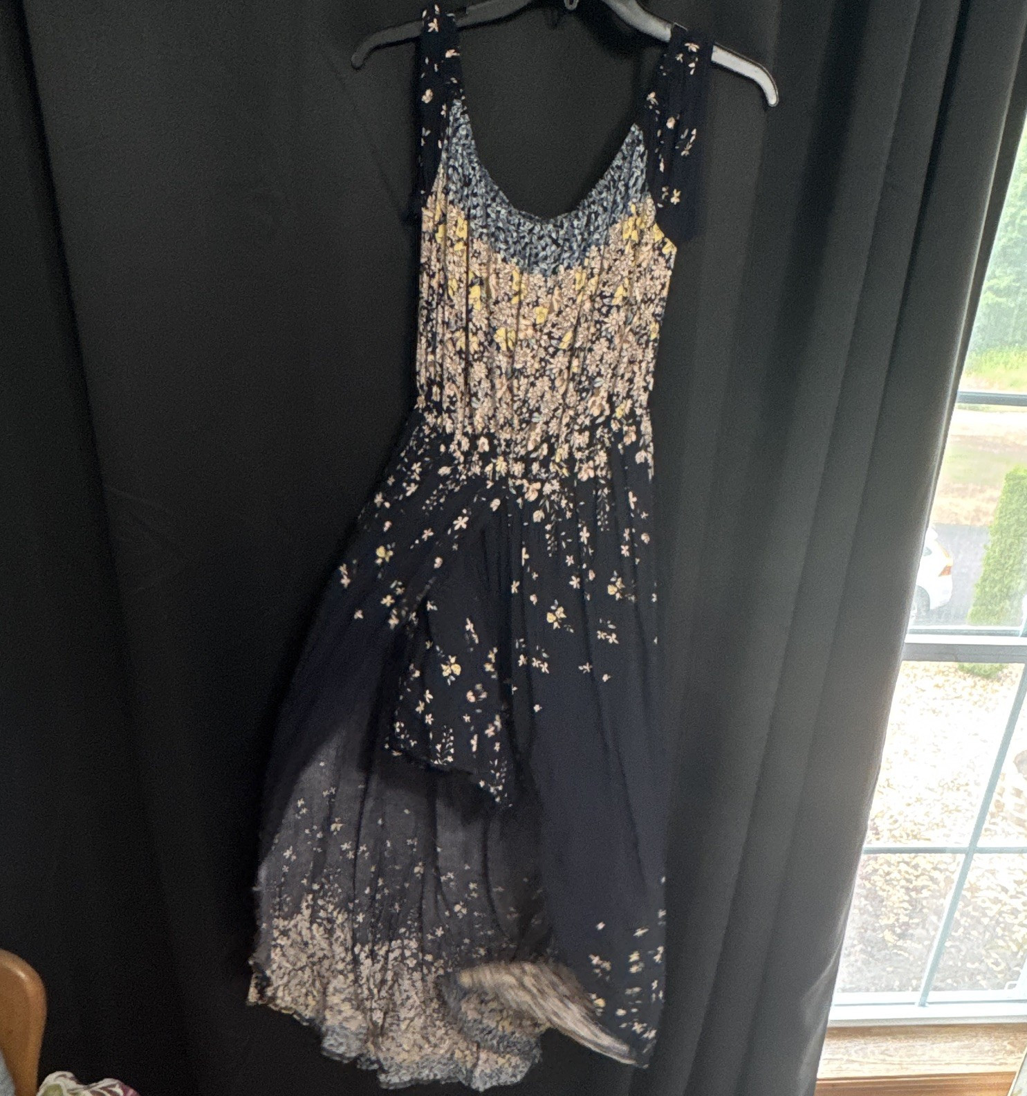 Biubiu Navy/Cream Floral Maxi Dress L Sleeveless Long Regular Fit